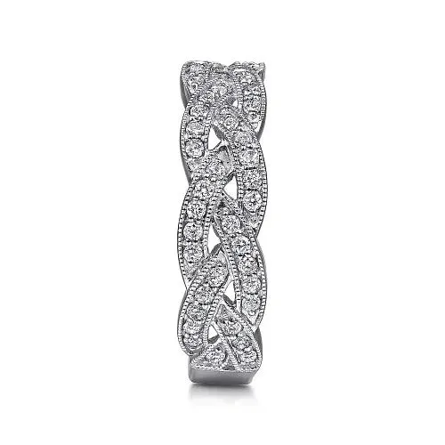 Rings 14K White Gold Braided Diamond Stackable Ring GABRIEL CO