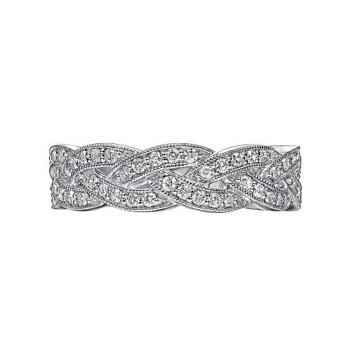 Rings 14K White Gold Braided Diamond Stackable Ring GABRIEL CO