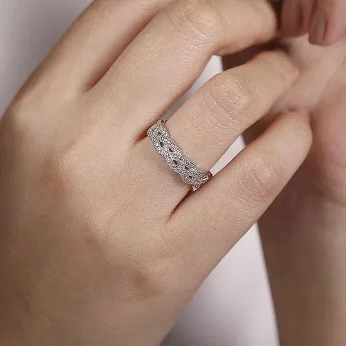 Rings 14K White Gold Braided Diamond Stackable Ring GABRIEL CO