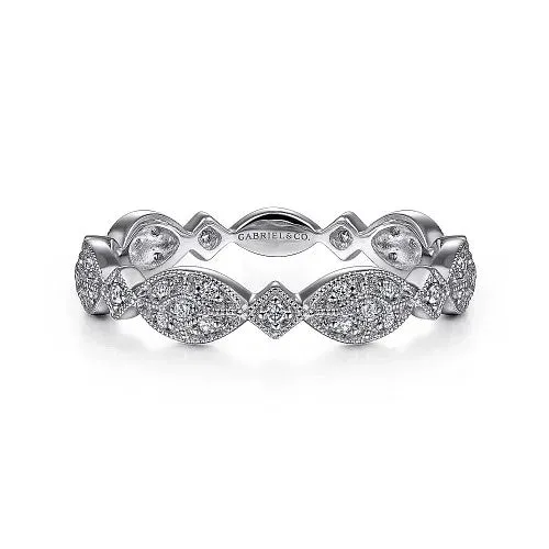 Rings 14K White Gold Marquise Station Pave Diamond Stackable Ring GABRIEL CO