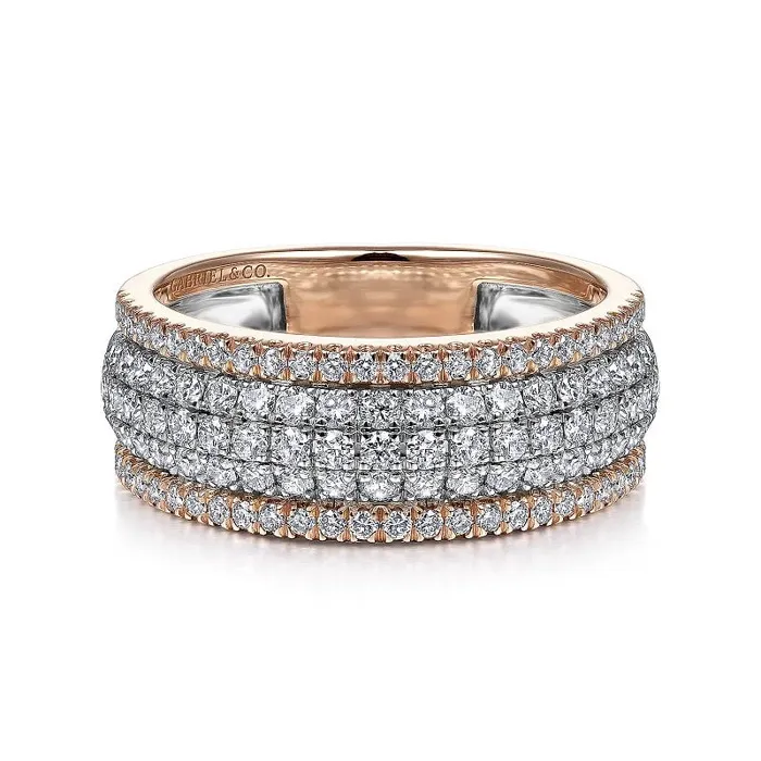 Rings 14K WhiteRose Gold Pave Diamond Wide Band Ring GABRIEL CO