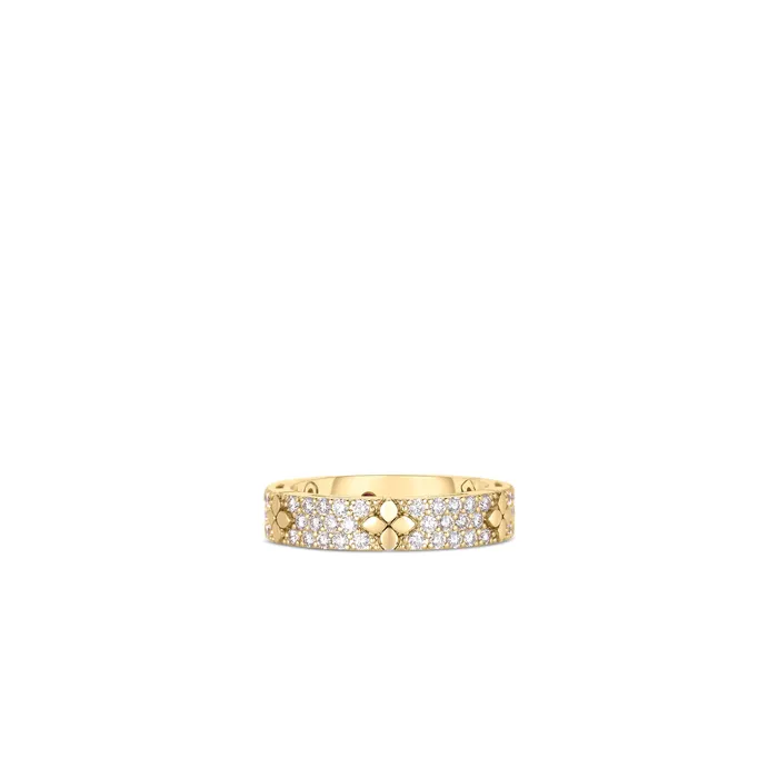 Rings 18K YELLOW GOLD LOVE IN VERONA PAVE DIAMOND POLISHED FLOWER NARROW RING ROBERTO COIN Rings 18K YELLOW GOLD LOVE IN VERONA PAVE DIAMOND POLISHED FLOWER NARROW RING ROBERTO COIN
