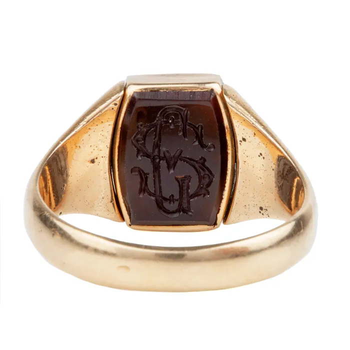 Rings Antique carved agate Swivel Signet Ring Bell Bird Antiques