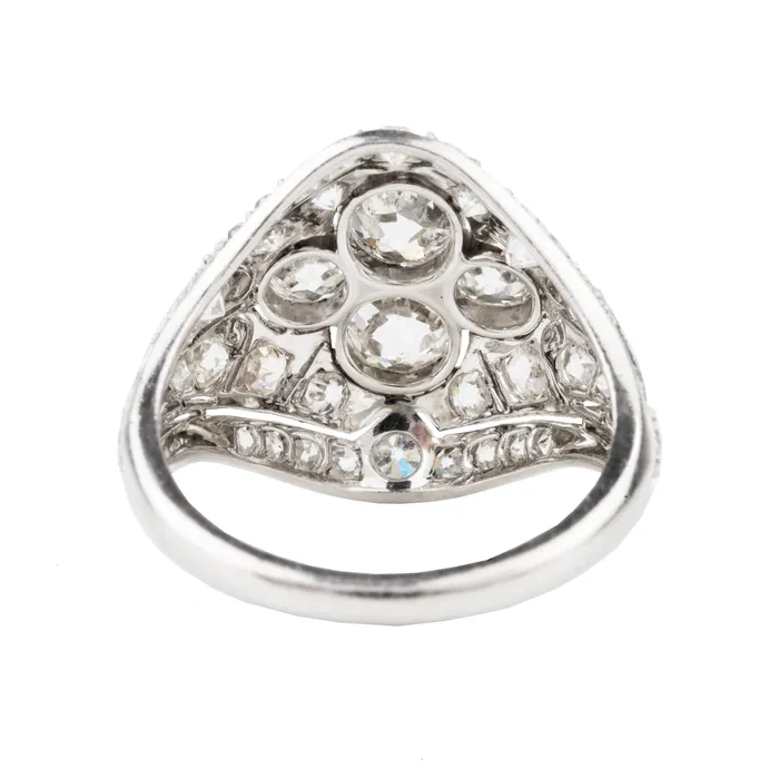 Rings Bell Bird Antiques Edwardian Era Platinum Filigree Diamond Ring