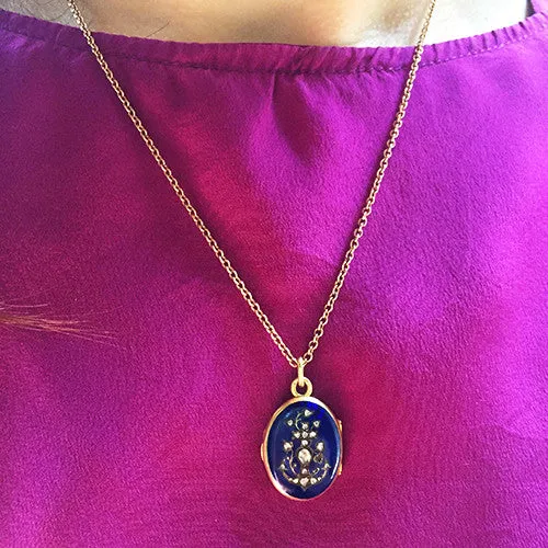 Rings Bell Bird Antiques Faith Hope Charity Blue Enamel Locket