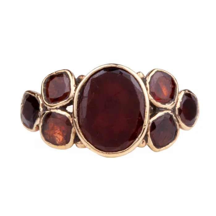 Rings Bell Bird Antiques Georgian Era Garnet Seven Stone Ring