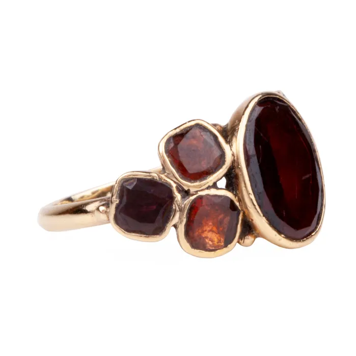 Rings Bell Bird Antiques Georgian Era Garnet Seven Stone Ring