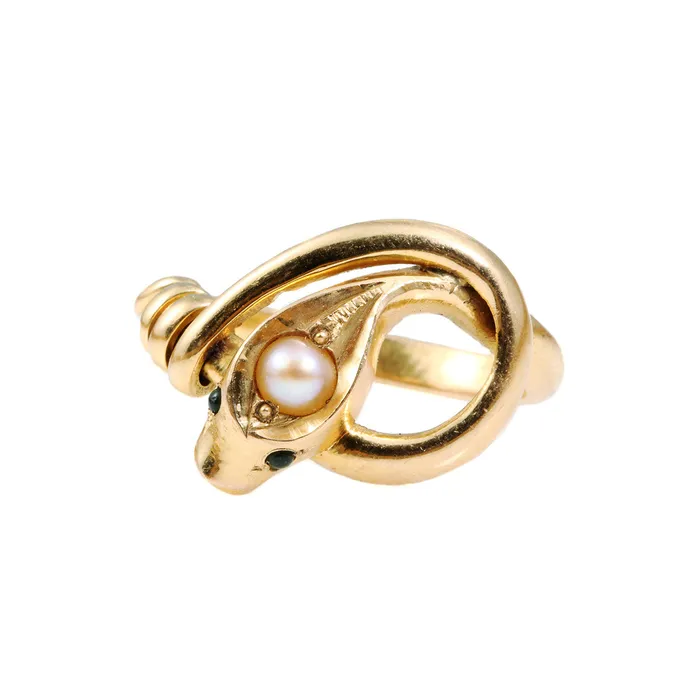 Rings Bell Bird Antiques Victorian Era Pearl Gold Snake Ring