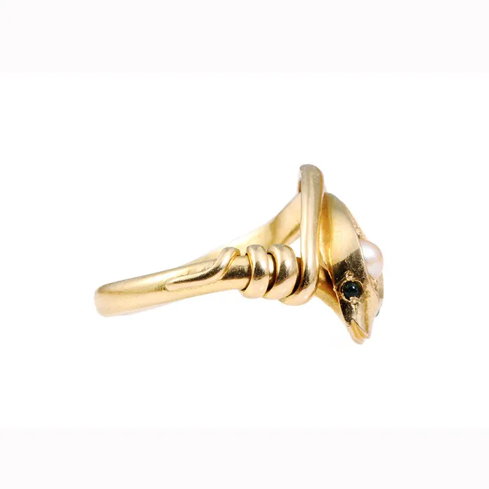 Rings Bell Bird Antiques Victorian Era Pearl Gold Snake Ring