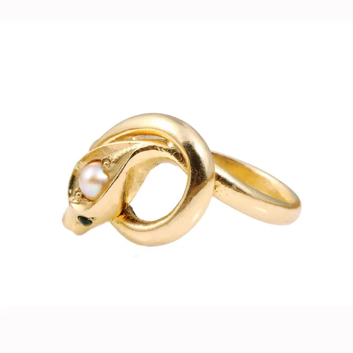 Rings Bell Bird Antiques Victorian Era Pearl Gold Snake Ring