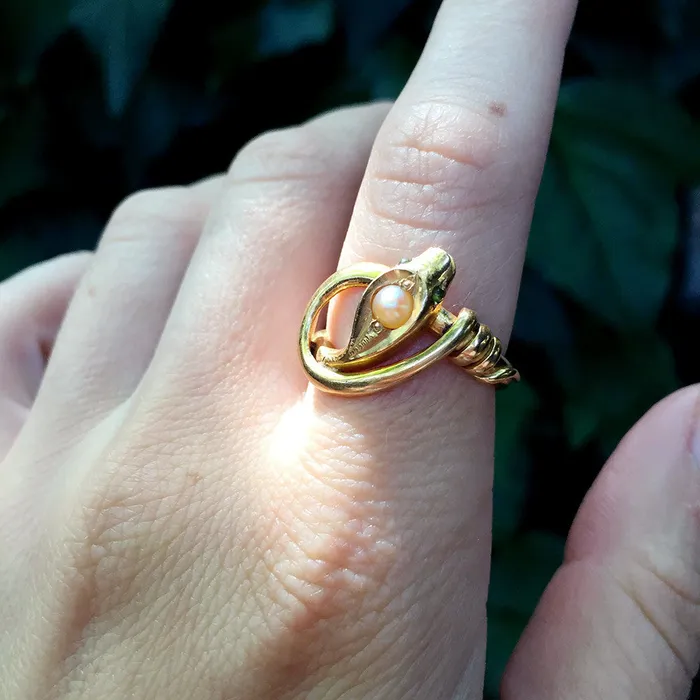 Rings Bell Bird Antiques Victorian Era Pearl Gold Snake Ring