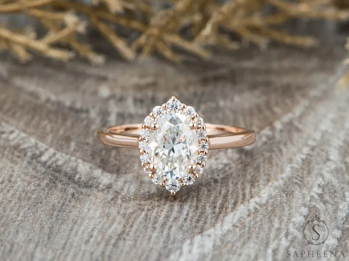 Rings Capella 10 Ct Oval Cut Halo Engagement Ring Sapheena Jewelry