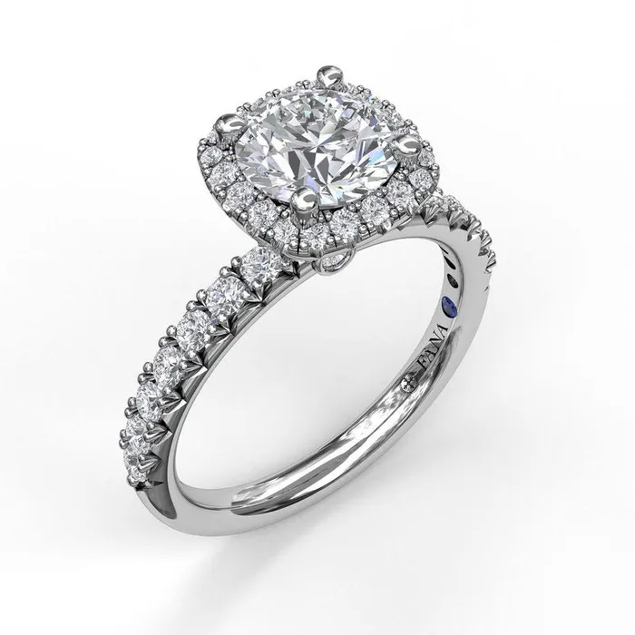 Rings Classic Diamond Halo Engagement Ring with a Gorgeous Side Profile FANA Rings Classic Diamond Halo Engagement Ring with a Gorgeous Side Profile FANA