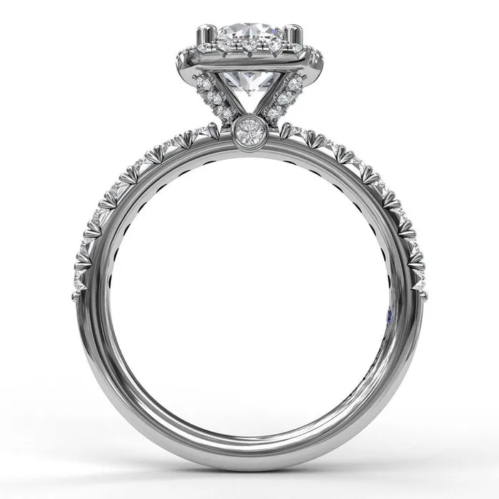 Rings Classic Diamond Halo Engagement Ring with a Gorgeous Side Profile FANA Rings Classic Diamond Halo Engagement Ring with a Gorgeous Side Profile FANA