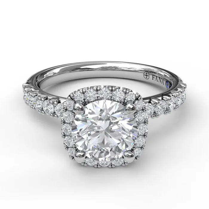 Rings Classic Diamond Halo Engagement Ring with a Gorgeous Side Profile FANA Rings Classic Diamond Halo Engagement Ring with a Gorgeous Side Profile FANA