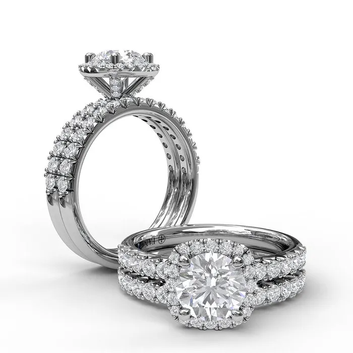Rings Classic Diamond Halo Engagement Ring with a Gorgeous Side Profile FANA Rings Classic Diamond Halo Engagement Ring with a Gorgeous Side Profile FANA