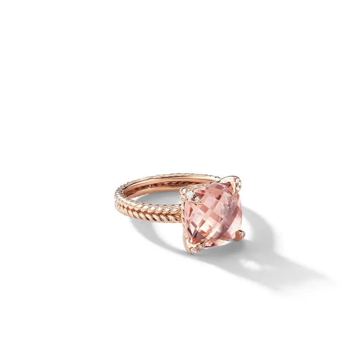 Rings David Yurman Chatelaine Ring in 18K Rose Gold with Morganite and Diamonds 11mm Rings David Yurman Chatelaine Ring in 18K Rose Gold with Morganite and Diamonds 11mm