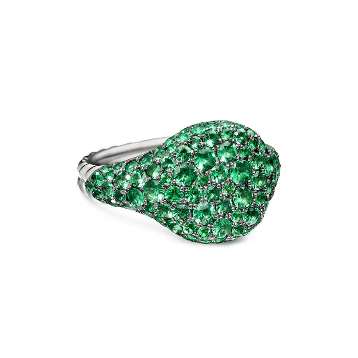 Rings David Yurman Chevron Pinky Ring in 18K White Gold with Pav Emeralds 10mm Rings David Yurman Chevron Pinky Ring in 18K White Gold with Pav Emeralds 10mm