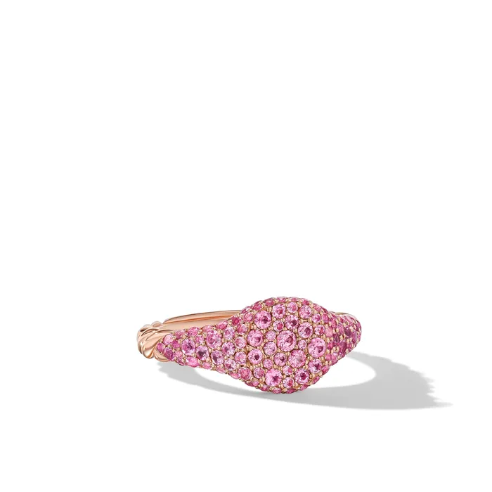 Rings David Yurman Petite Pav Pinky Ring in 18K Rose Gold with Pink Sapphires 7mm Rings David Yurman Petite Pav Pinky Ring in 18K Rose Gold with Pink Sapphires 7mm