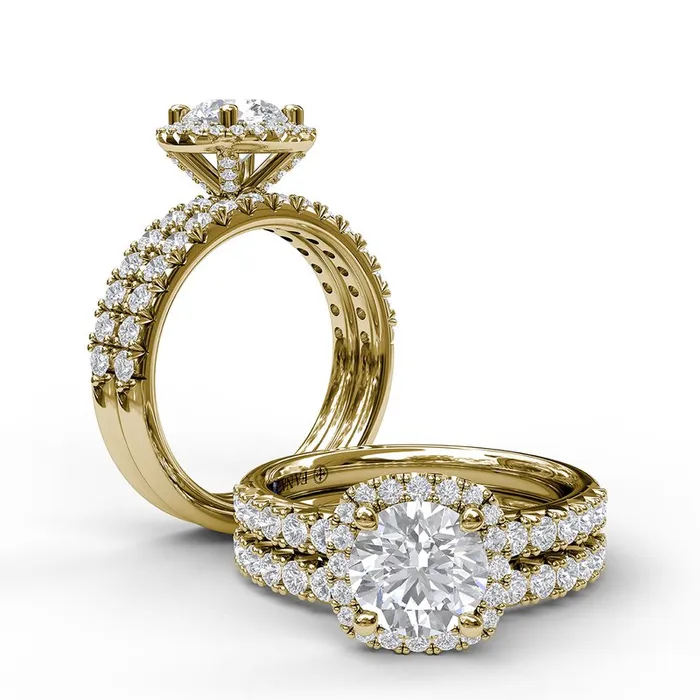 Rings FANA Classic Diamond Halo Engagement Ring with a Gorgeous Side Profile Rings FANA Classic Diamond Halo Engagement Ring with a Gorgeous Side Profile
