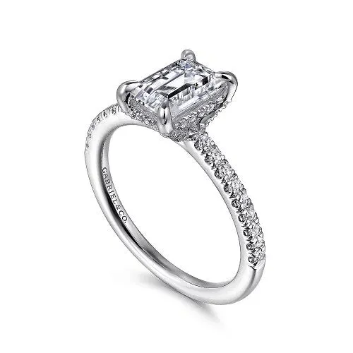 Rings Franka 14K White Gold Emerald Cut Diamond Engagement Ring Setting Only GABRIEL CO