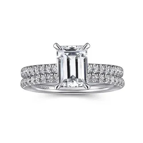Rings Franka 14K White Gold Emerald Cut Diamond Engagement Ring Setting Only GABRIEL CO