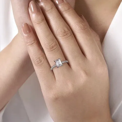 Rings Franka 14K White Gold Emerald Cut Diamond Engagement Ring Setting Only GABRIEL CO