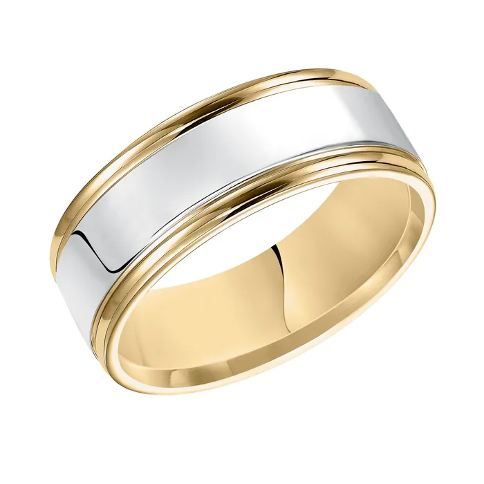 Rings FREDERICK GOLDMAN White and Yellow Gold 8mm Mens Wedding Band