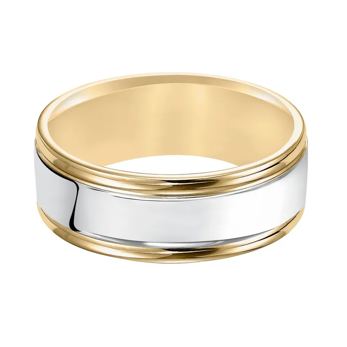 Rings FREDERICK GOLDMAN White and Yellow Gold 8mm Mens Wedding Band