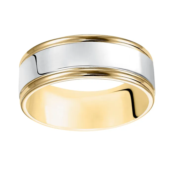Rings FREDERICK GOLDMAN White and Yellow Gold 8mm Mens Wedding Band