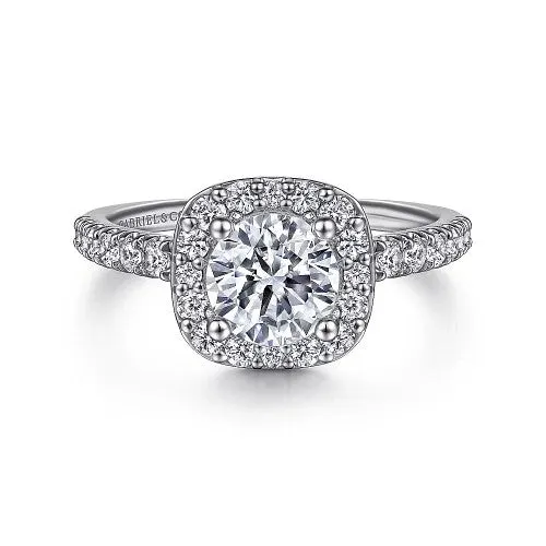 Rings GABRIEL CO 14K White Gold Cushion Halo Round Diamond Engagement Ring