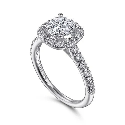 Rings GABRIEL CO 14K White Gold Cushion Halo Round Diamond Engagement Ring