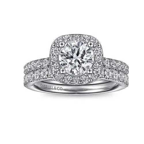 Rings GABRIEL CO 14K White Gold Cushion Halo Round Diamond Engagement Ring