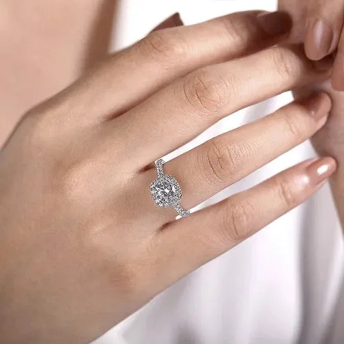 Rings GABRIEL CO 14K White Gold Cushion Halo Round Diamond Engagement Ring