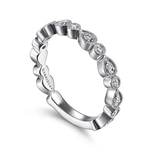 Rings GABRIEL CO 14K White Gold Pear and Round Station Stackable Diamond Ring Rings GABRIEL CO 14K White Gold Pear and Round Station Stackable Diamond Ring