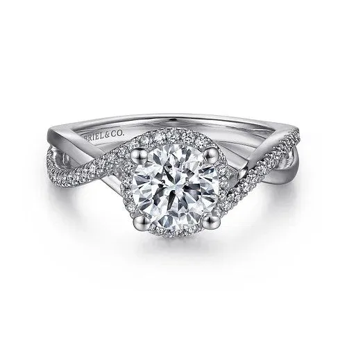 Rings GABRIEL CO 14K White Gold Round Halo Diamond Engagement Ring