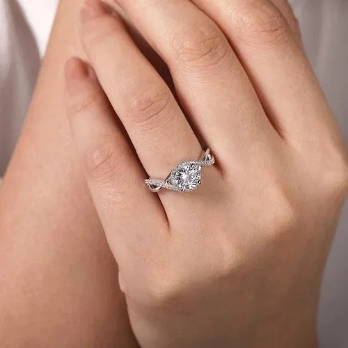 Rings GABRIEL CO 14K White Gold Round Halo Diamond Engagement Ring