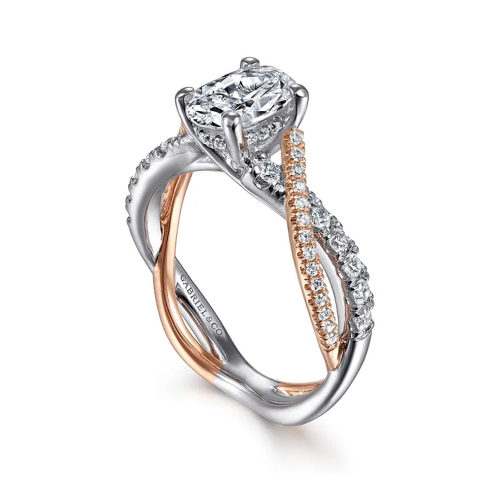 Rings GABRIEL CO 14K WhiteRose Gold Oval Diamond Twisted Engagement Ring Rings GABRIEL CO 14K WhiteRose Gold Oval Diamond Twisted Engagement Ring