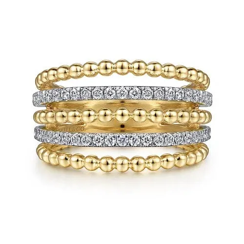Rings GABRIEL CO 14K Yellow Gold Multi Row Bujukan Beads and Diamond Easy Stackable Ring Rings GABRIEL CO 14K Yellow Gold Multi Row Bujukan Beads and Diamond Easy Stackable Ring