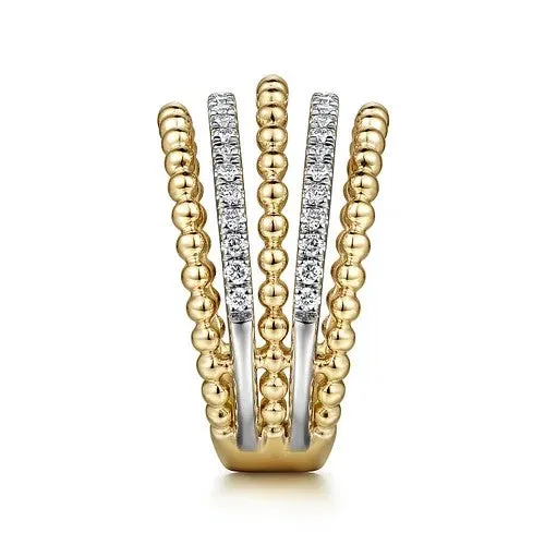 Rings GABRIEL CO 14K Yellow Gold Multi Row Bujukan Beads and Diamond Easy Stackable Ring Rings GABRIEL CO 14K Yellow Gold Multi Row Bujukan Beads and Diamond Easy Stackable Ring