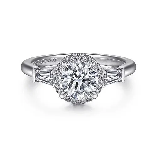 Rings GABRIEL CO Elinor 14K White Gold Round Three Stone Halo Diamond Engagement Ring Setting Only Rings GABRIEL CO Elinor 14K White Gold Round Three Stone Halo Diamond Engagement Ring Setting Only