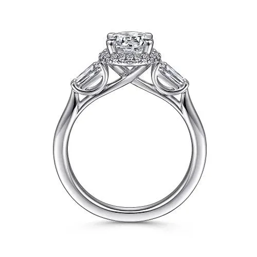 Rings GABRIEL CO Elinor 14K White Gold Round Three Stone Halo Diamond Engagement Ring Setting Only Rings GABRIEL CO Elinor 14K White Gold Round Three Stone Halo Diamond Engagement Ring Setting Only