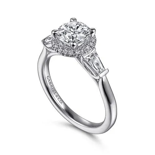 Rings GABRIEL CO Elinor 14K White Gold Round Three Stone Halo Diamond Engagement Ring Setting Only Rings GABRIEL CO Elinor 14K White Gold Round Three Stone Halo Diamond Engagement Ring Setting Only
