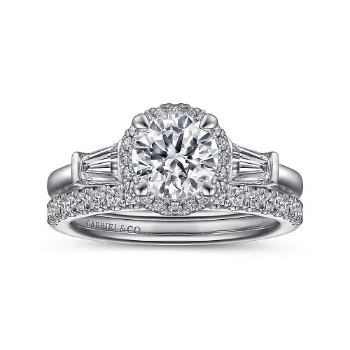 Rings GABRIEL CO Elinor 14K White Gold Round Three Stone Halo Diamond Engagement Ring Setting Only Rings GABRIEL CO Elinor 14K White Gold Round Three Stone Halo Diamond Engagement Ring Setting Only