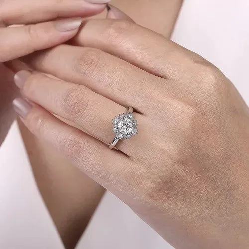 Rings GABRIEL CO Saralynn 14K White Gold Bursting Halo Round Diamond Engagement Ring Setting Only Rings GABRIEL CO Saralynn 14K White Gold Bursting Halo Round Diamond Engagement Ring Setting Only