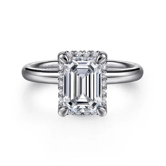 Rings GABRIEL CO Symphony 14K White Gold Emerald Cut Hidden Halo Diamond Engagement Ring Setting Only Rings GABRIEL CO Symphony 14K White Gold Emerald Cut Hidden Halo Diamond Engagement Ring Setting Only