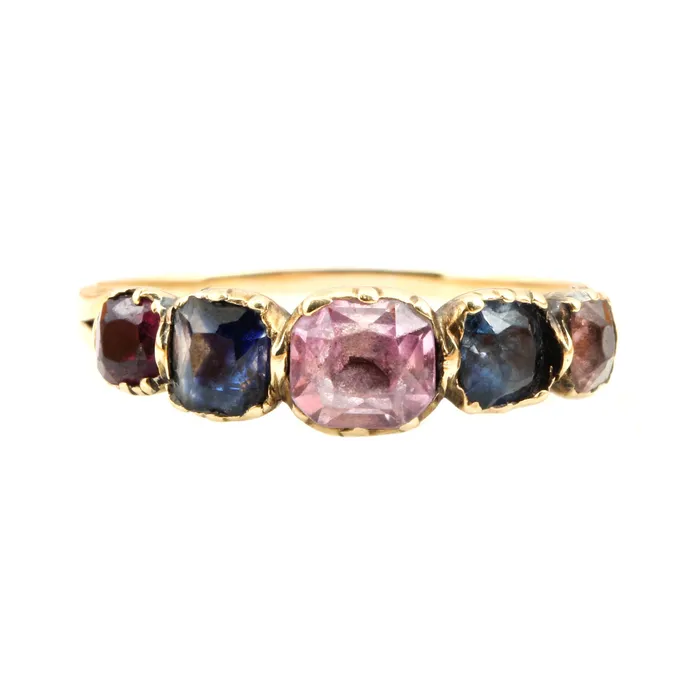Rings Georgian MultiColor Sapphire Topaz Ring Bell Bird Antiques