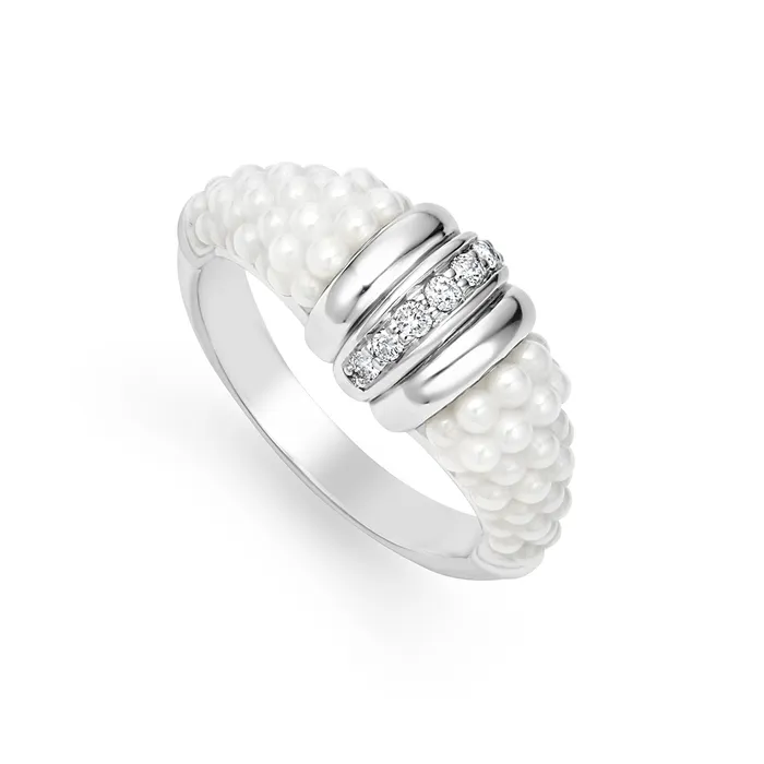 Rings LAGOS White Caviar Ceramic Diamond Stacking Ring