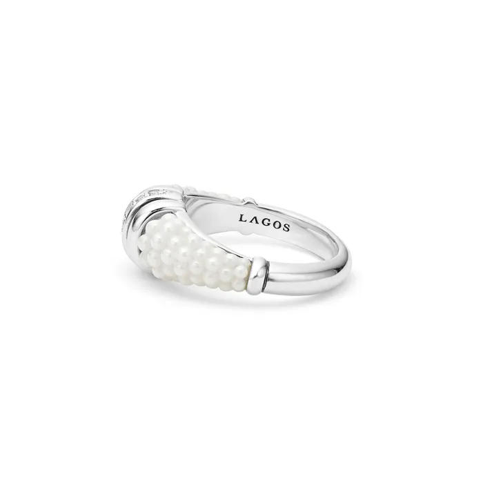 Rings LAGOS White Caviar Ceramic Diamond Stacking Ring