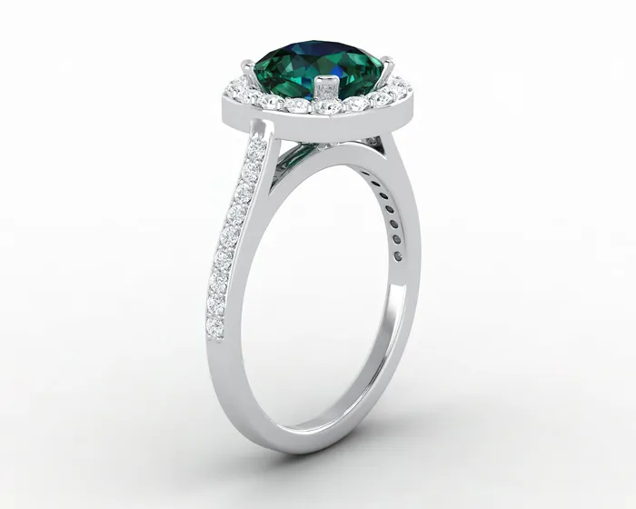 Rings Sapheena Jewelry Aureola 15 Ct Cushion Cut Halo Green Emerald Engagement Ring with Side Stones